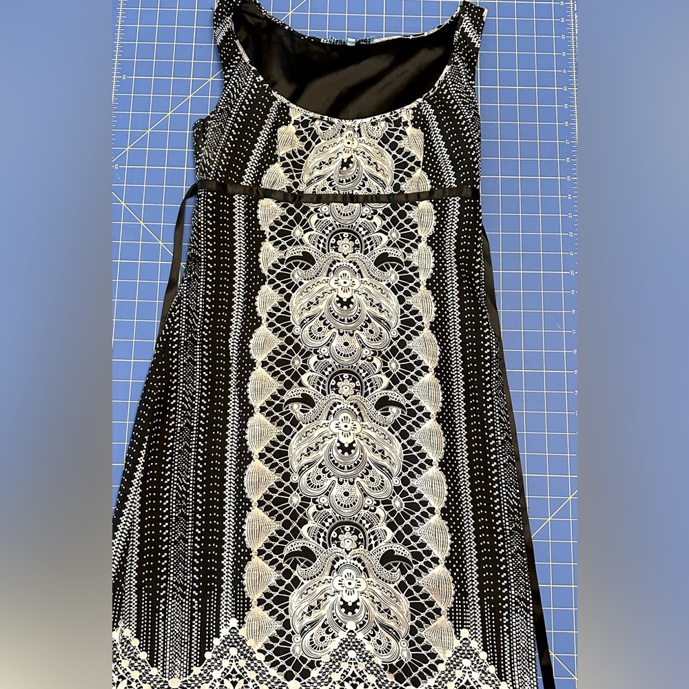 Antonio Melani Black and White Silk Blend Sleeveless Empire Waist Dress Size 4